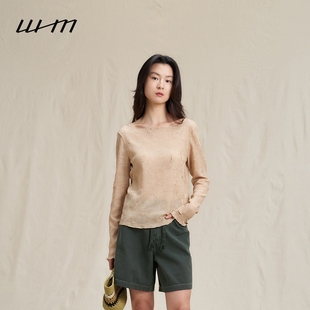上衣 新品 素然WHM 25夏女士气质设计感简约纹理皱纱一字领长袖