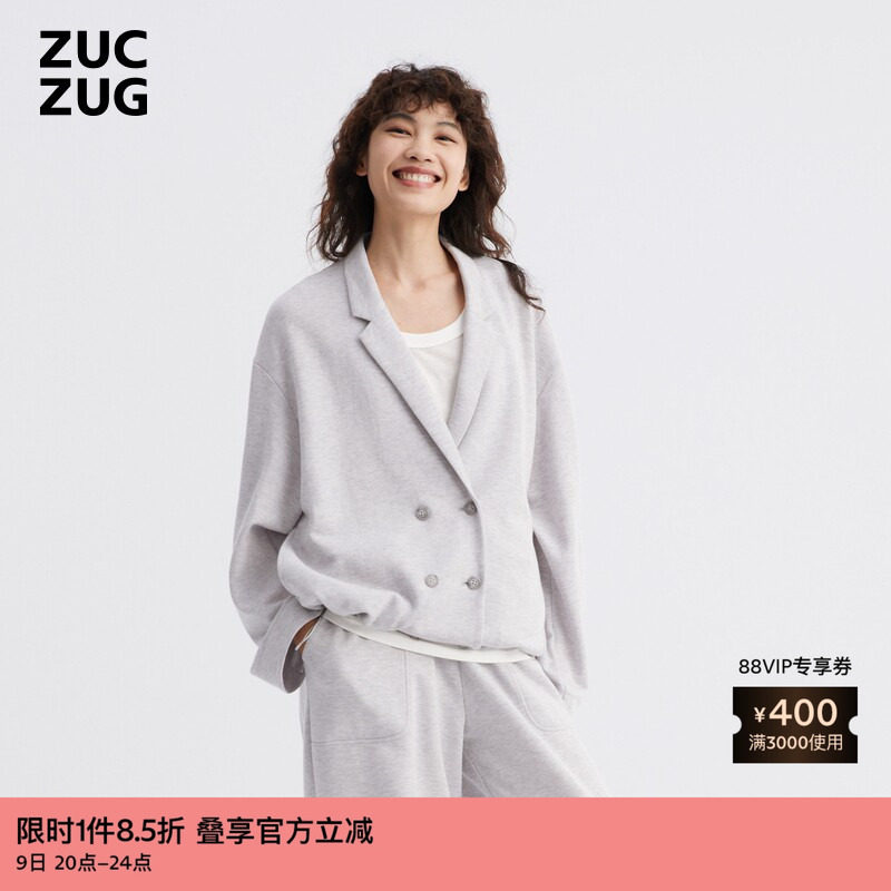 ZUCZUG 素然 秋女士轻薄拼接布休闲西装领阔系外套
