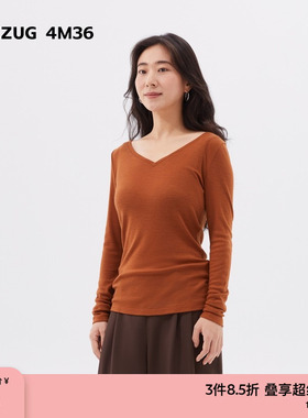 素然ZUCZUG 4M36 秋季女士细腻羊毛针织布V领长袖T恤