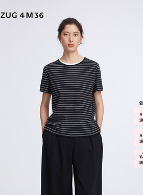 【新品】素然 ZUCZUG 4M36 26夏女士气质条纹匹马棉合体短袖T恤