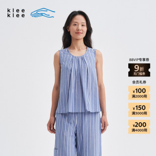 新品 女士休闲环保棉条纹蓝布无袖 素然klee 25冬季 背心 klee
