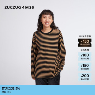 新品 26春女士丝绒条纹阔系宽松长袖 素然 4M36 T恤 ZUCZUG
