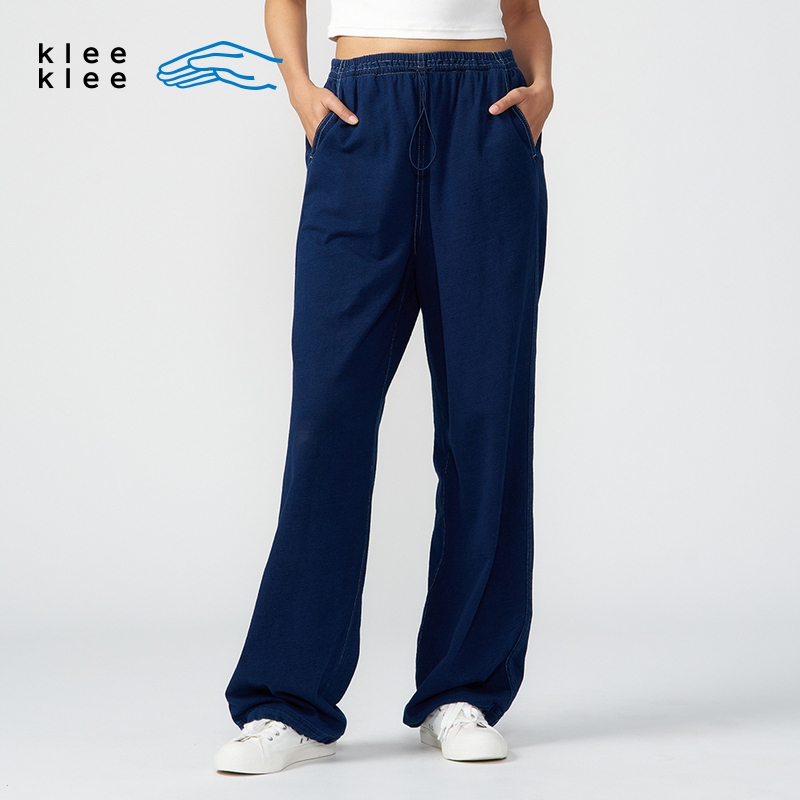 kleeklee环保棉靛蓝染针织直筒裤