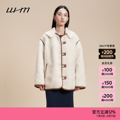 WHM羊驼羊羔毛带帽外套