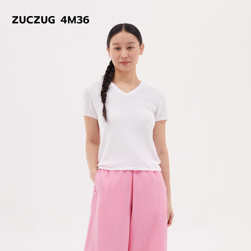 ZUCZUG4M36圈圈纱V领短袖T恤