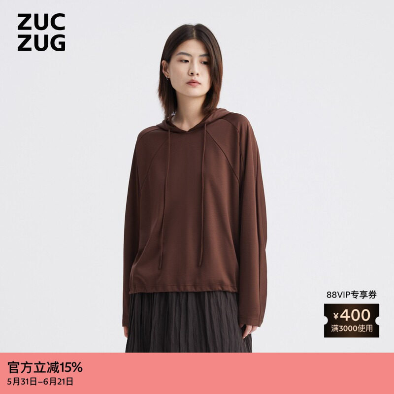 ZUCZUG 素然秋女士经典简约休闲丝光感气质连帽衫