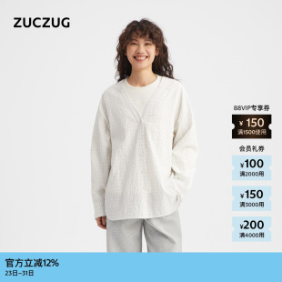 素然 ZUCZUG 26春女士简约色织格子盐缩棉布V领阔系外套 新品