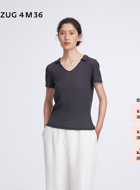 【新品】素然 ZUCZUG 4M36 26夏女士轻柔薄透罗纹POLO领短袖T恤