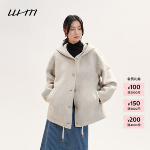 【新品】素然 WHM 26冬女士简约丝羊毛羊绒双面呢连帽大衣外套