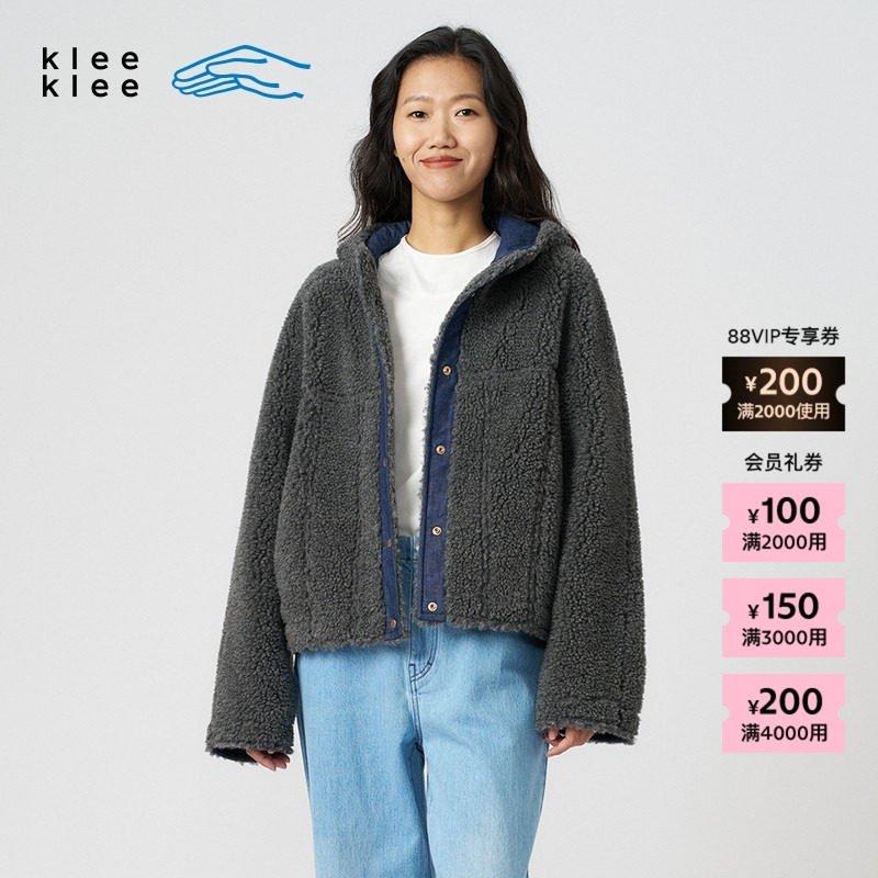 素然klee klee 冬季女士羊羔毛拼接棉麻牛仔连帽外套,女装/女士精品,短外套,淘宝优惠券,粉丝福利购,淘宝优惠卷