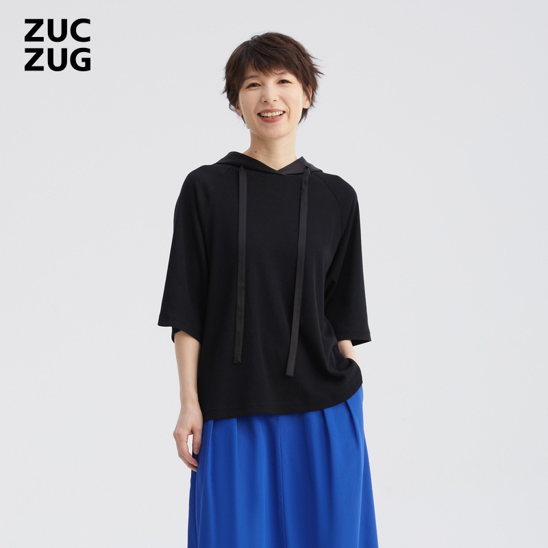 【新品】ZUCZUG素然25夏季女士休闲棉涤罗纹真丝拼接套头衫
