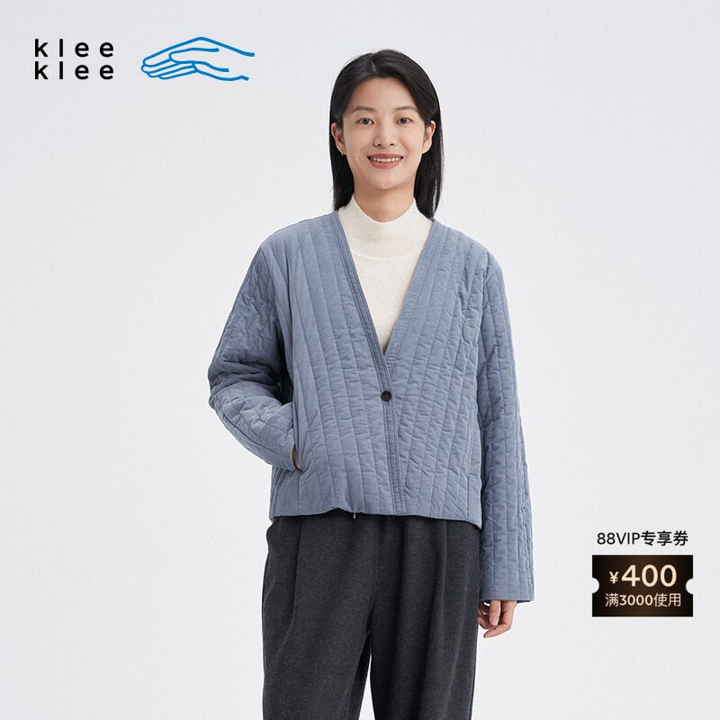 素然 klee klee冬女士环保棉通勤细灯芯条铺棉小袄外套