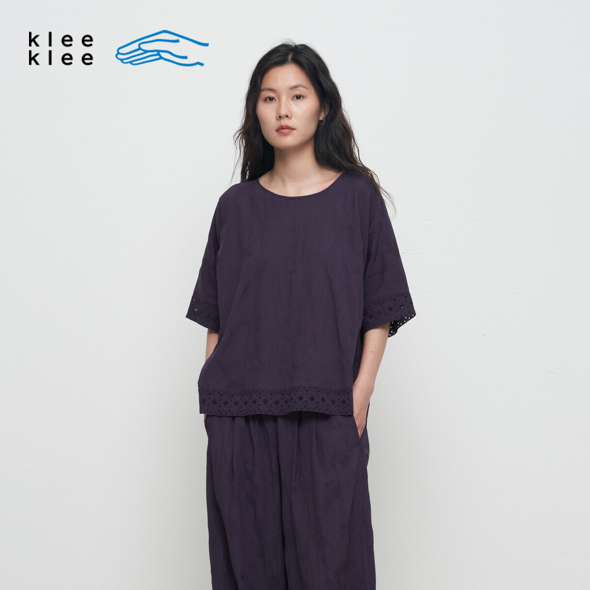 【新品】素然 Klee Klee 26夏女士通勤环保棉绣花提花棉布半袖T恤
