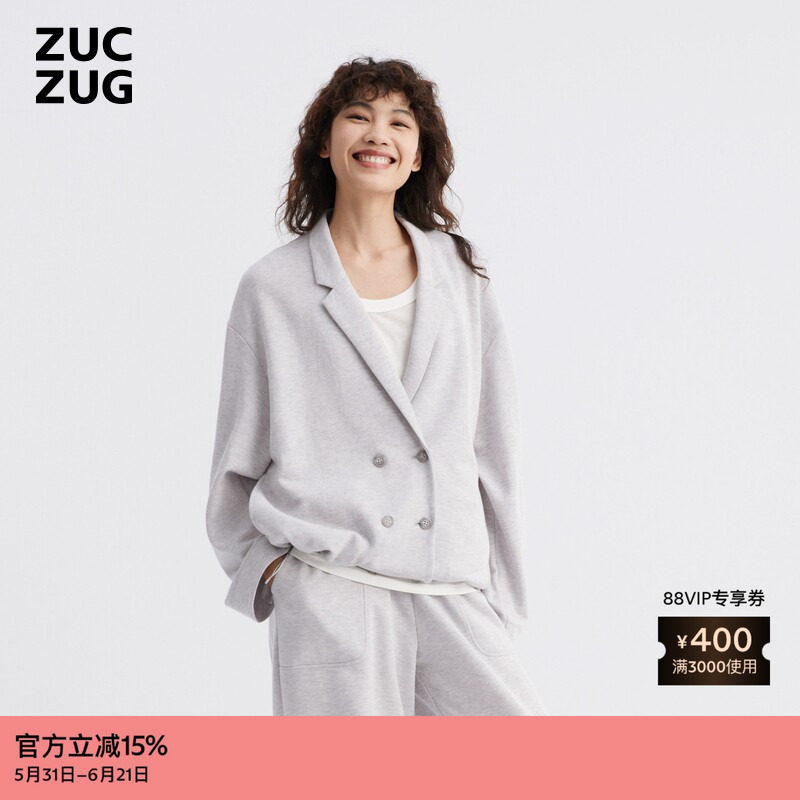 ZUCZUG 素然 秋女士轻薄拼接布休闲西装领阔系外套