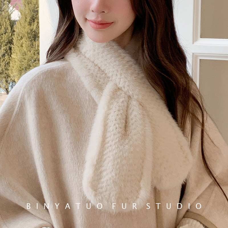 整貂编织水貂围巾双面密编