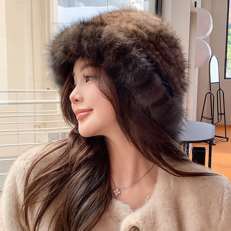 渔夫帽气质款荷叶边显脸小紫貂帽