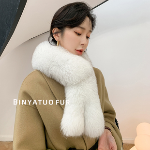 长度82 拒绝减料短小 狐狸毛皮草围巾 小尾巴长休闲保暖围脖 韩国