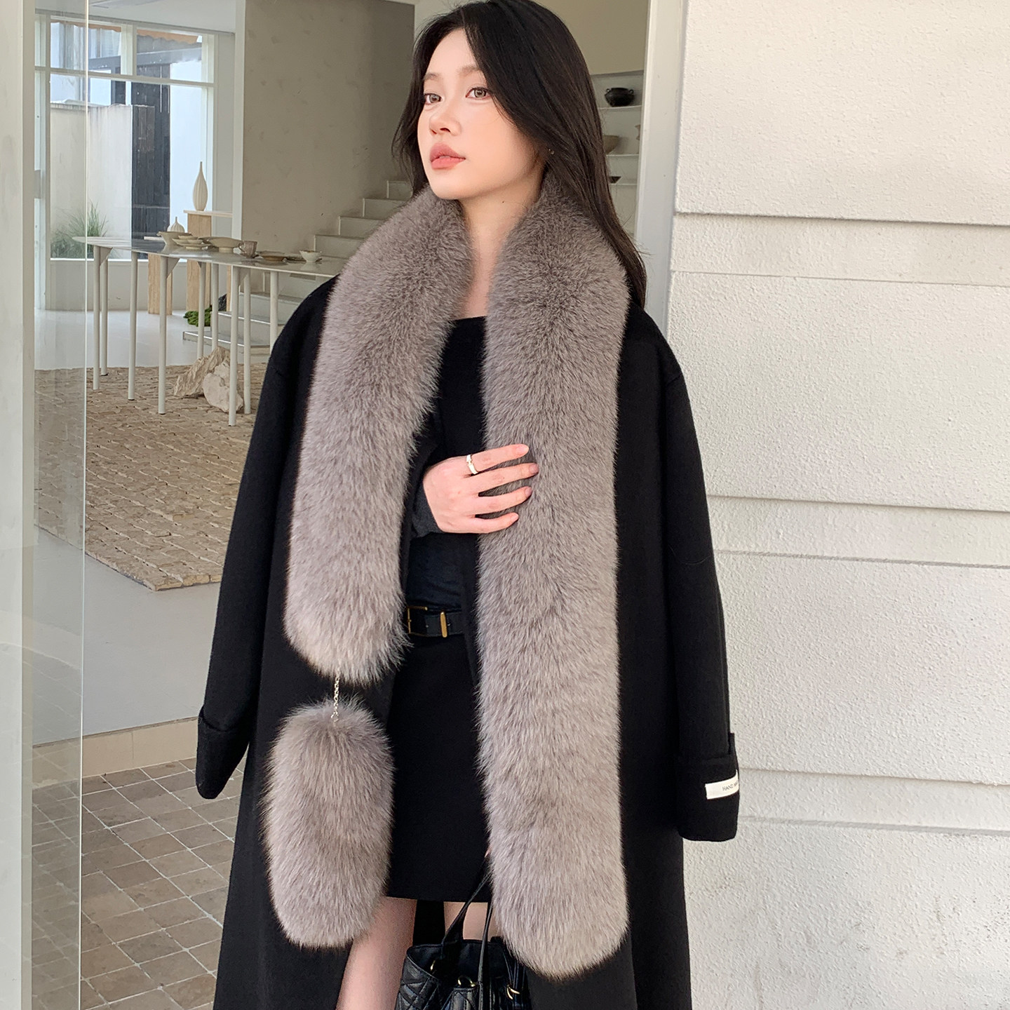 时髦洋气加长款狐狸毛单面皮草围巾女士走秀款真毛大尾巴保暖披肩