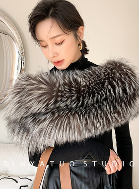 披肩气质弹力银狐女士裘皮毛领