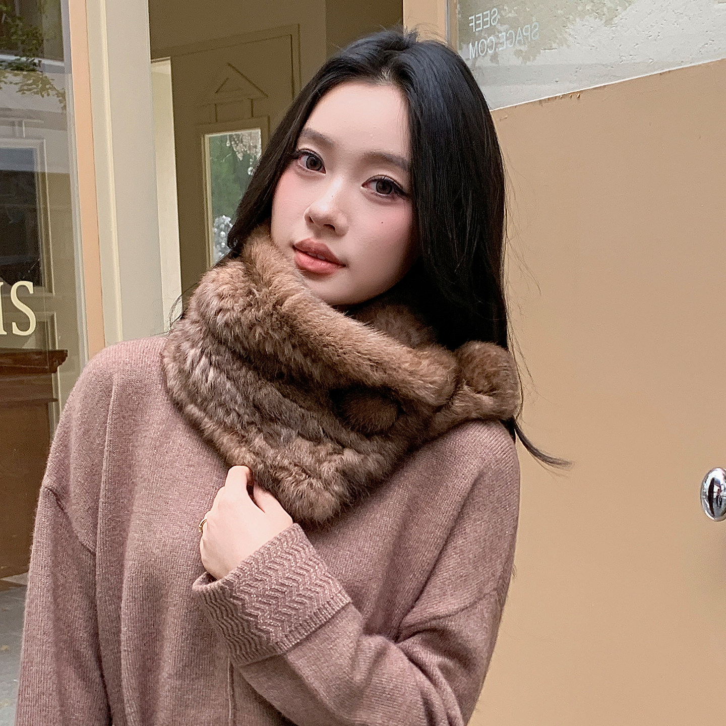 秋冬女士柔软兔毛坎肩
