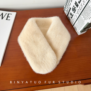 双面毛精致短款水貂毛整皮吸扣围脖女士真毛裘皮围巾貂皮毛领脖套