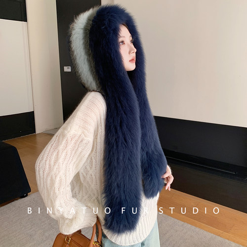 超美的颜色狐狸毛风雪帽