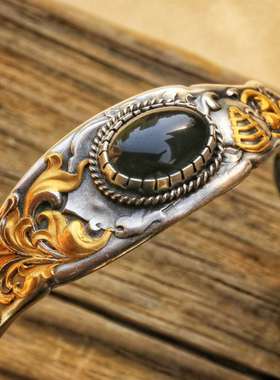 BASC01 St.Z Studio原创 镶金&黑曜石古董银勺手链Vintage单品