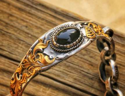 BASC01 St.Z Studio原创 镶金&黑曜石古董银勺手链Vintage单品