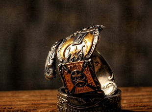 StZ 稀有限量美国古董银勺改造戒指镶金共济会Sterling职人折子手