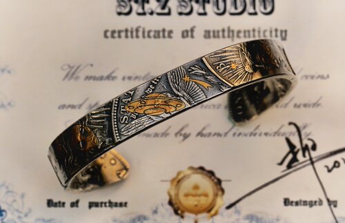 手镯STZ原创复古手工摩根银币UFO