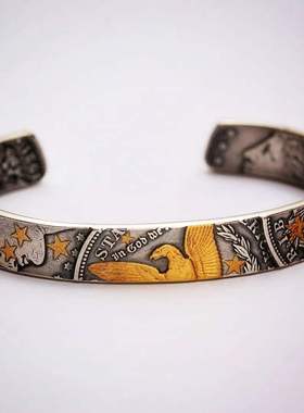 St.Z Studio 美国摩根银币镶金金鹰手镯 手工银饰CBAM01 CBAS01