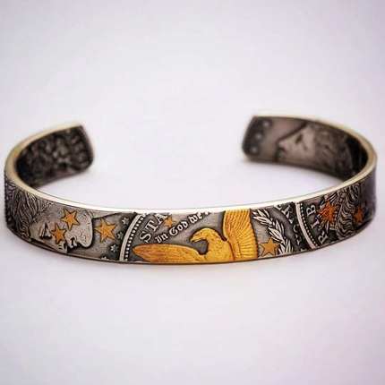 St.Z Studio 美国摩根银币镶金金鹰手镯 手工银饰CBAM01 CBAS01