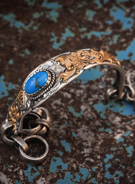 STZ工作室原创美国复古银币银勺松石手链/手镯 手工银饰BASC03