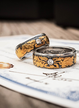 24K镶金藤蔓戒指 古董银币饰品 婚戒定制CCRS01-03