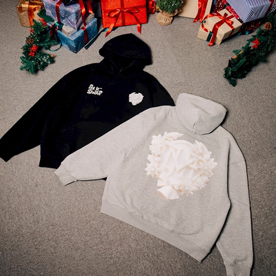 顽童MJFRESH 圣诞系列连帽套头宽松卫衣美式直喷花圈印花上衣