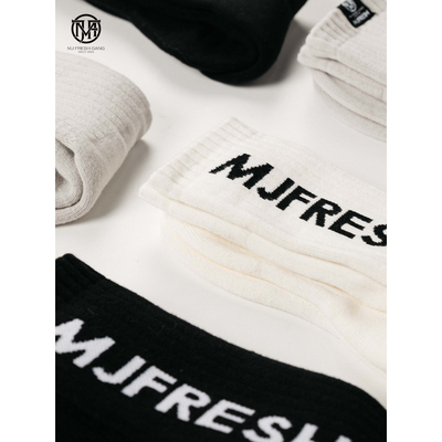 顽童MJFRESH 简约字母LOGO潮流休闲运动袜中筒袜 男女同款