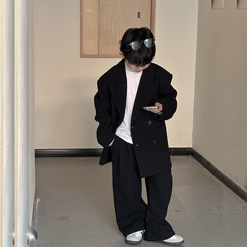 2023秋冬毛呢西装套装男童西服外套儿童呢子大衣裤两件套
