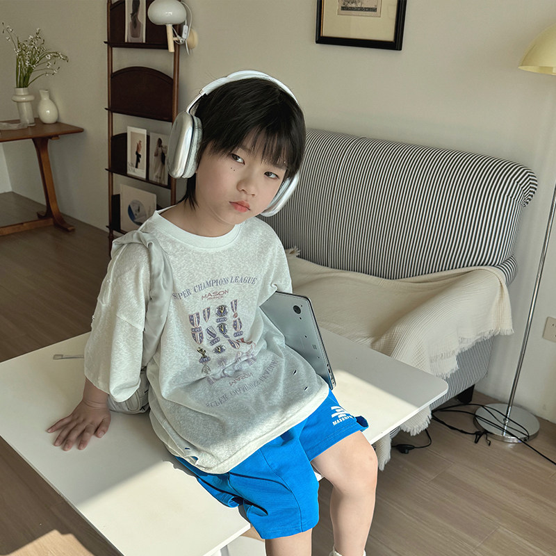 男童短袖T恤薄款男孩夏天半袖夏装新款中大儿童印花宽松上衣韩版