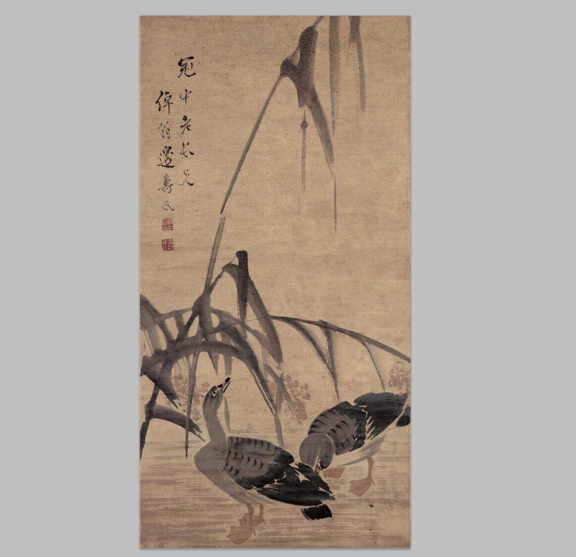 清 边寿民 芦雁图竖幅宣纸绢丝国画装饰画芯高清微喷复制印刷打印