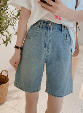 牛仔短裤女夏薄款胖妹妹mm高腰遮胯显瘦阔腿五分中裤梨型身材裤子