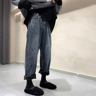 子适合胯大腿粗 胖妹妹mm宽松显瘦直筒老爹裤 加绒加厚牛仔裤 女冬季