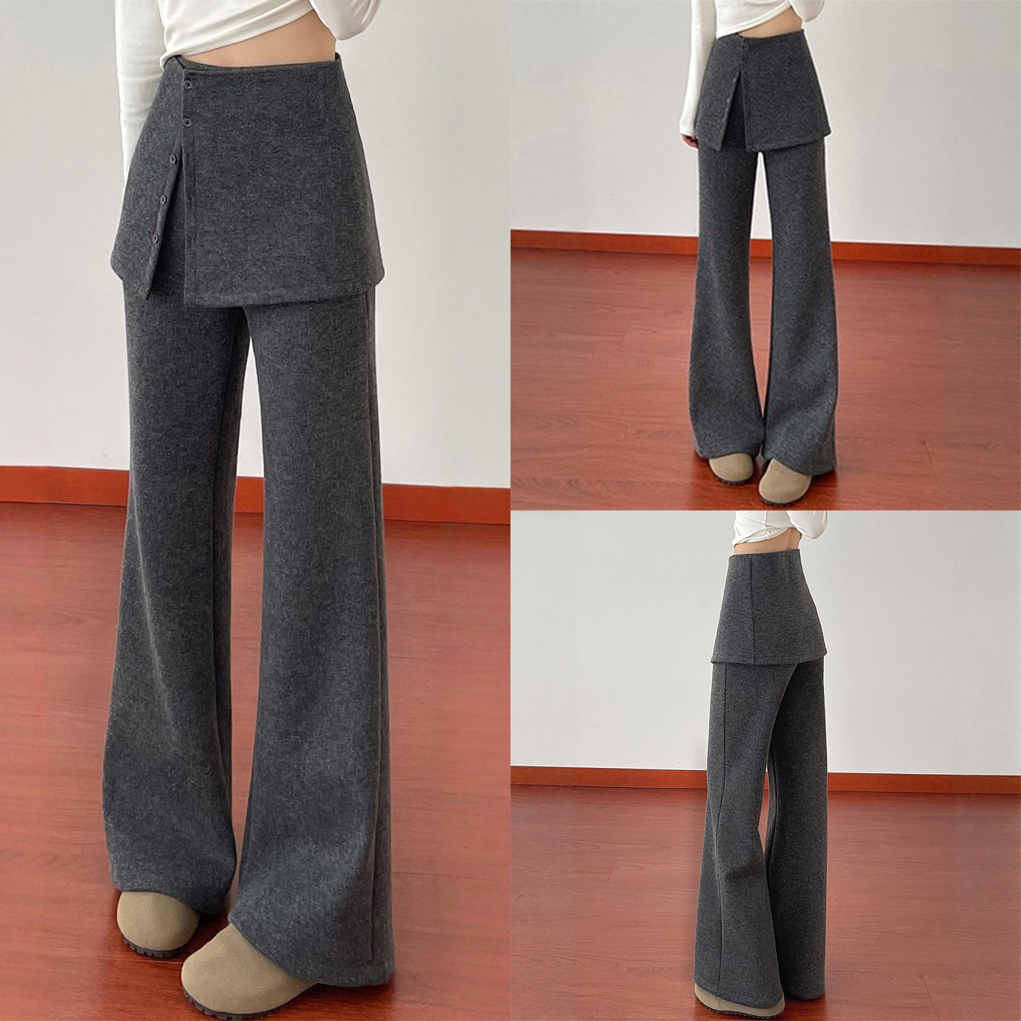 深灰色可拆卸屁帘糯米微喇裤女冬季加绒加厚胖妹妹mm设计感休闲裤,女装/女士精品,大码裤装,淘宝优惠券,粉丝福利购,淘宝优惠卷