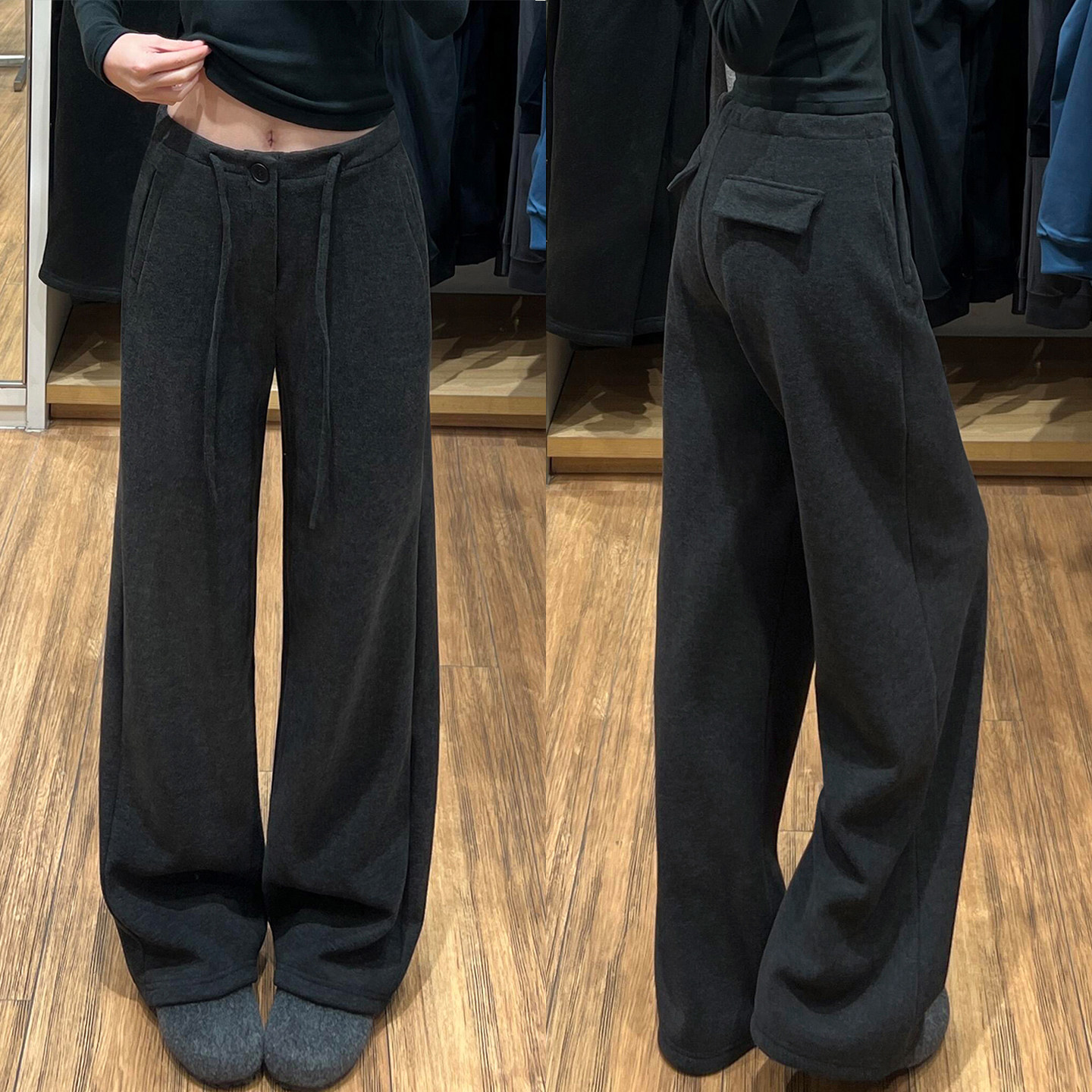 深灰色糯米休闲裤女秋冬加绒加厚胖妹妹mm高腰显瘦垂感运动阔腿裤,女装/女士精品,大码裤装,淘宝优惠券,粉丝福利购,淘宝优惠卷