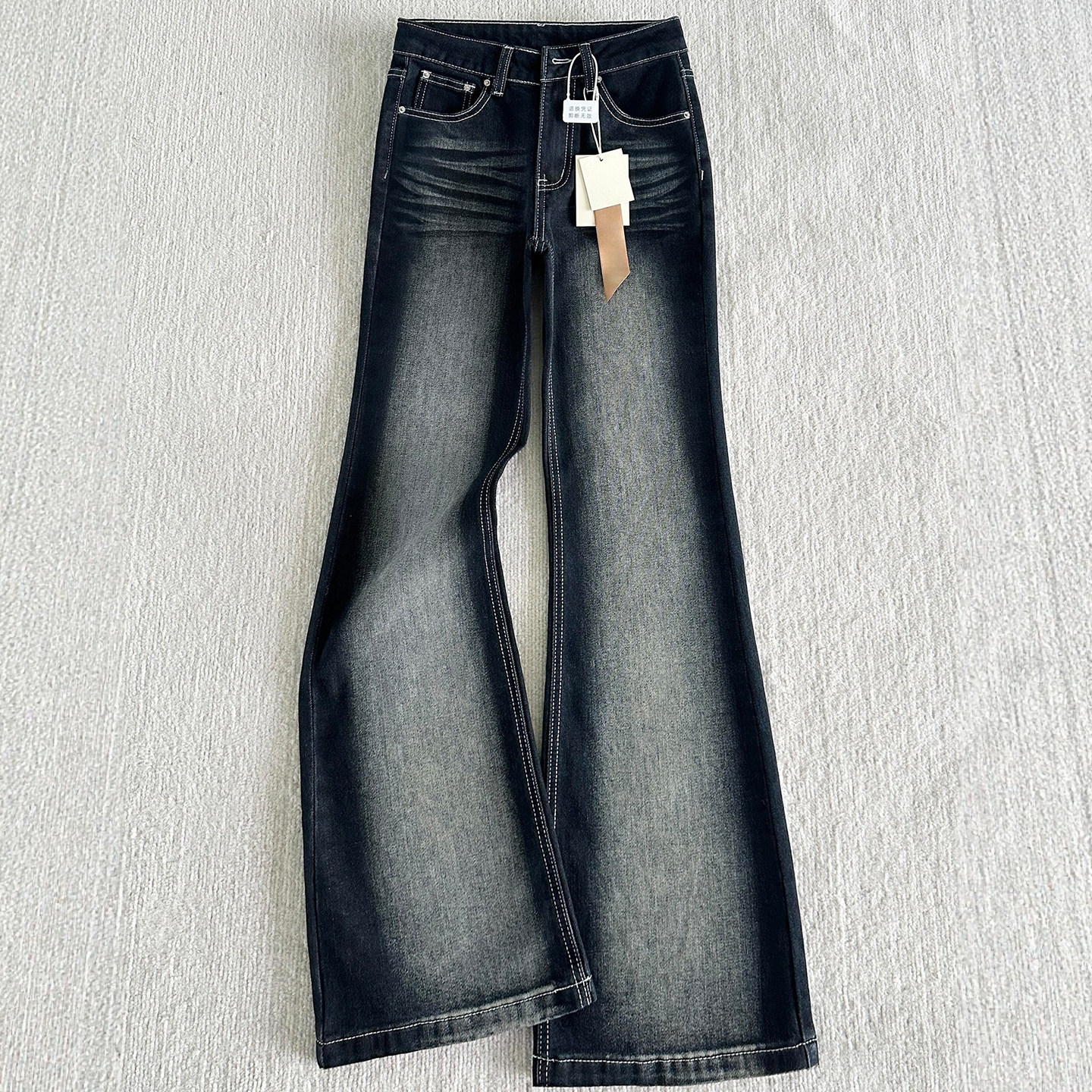 美式蓝黑色复古微喇牛仔裤女冬季加绒加厚胖mm高腰弹力显瘦喇叭裤,女装/女士精品,大码裤装,淘宝优惠券,粉丝福利购,淘宝优惠卷
