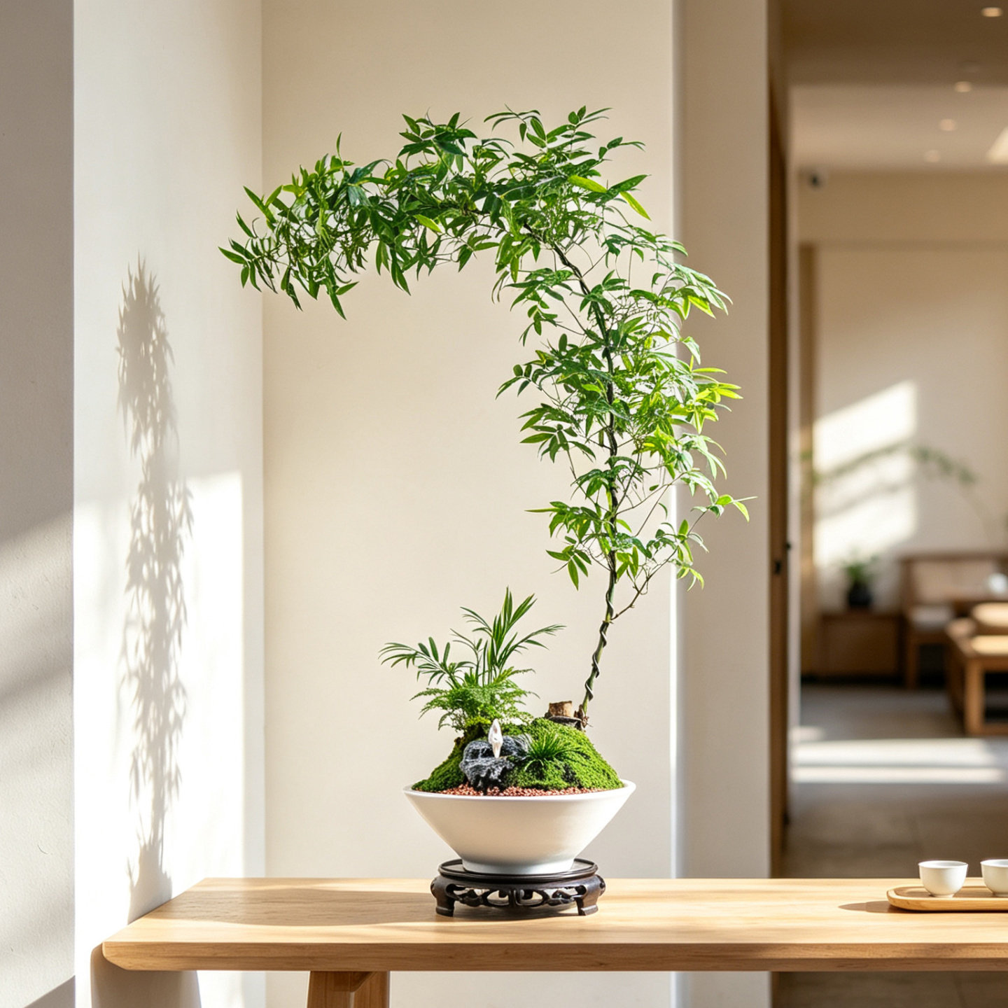 小叶簕竹桌面山石盆景送礼品领导老师办公室内茶桌摆件绿植物盆栽