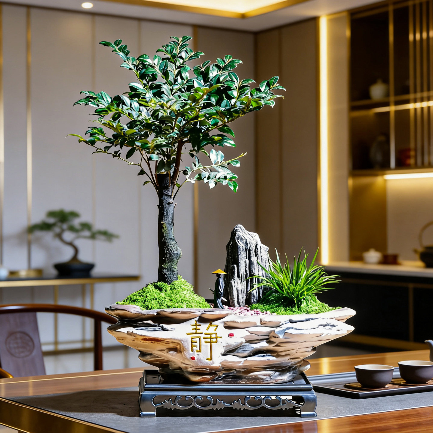 小叶紫檀黑骨茶盆景室内送礼品领导老师办公室茶桌摆件绿植物盆栽