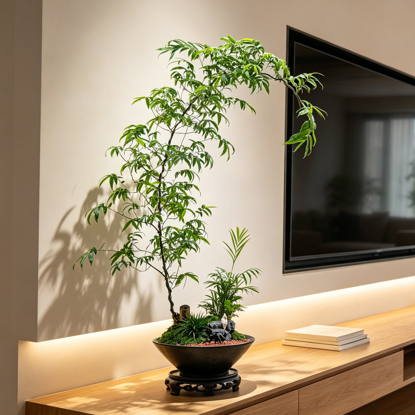 小叶簕竹桌面山石盆景送礼品领导老师办公室内茶桌摆件绿植物盆栽