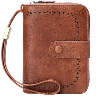 米印RFID防盗刷钱包大容量多卡位风琴卡包复古油蜡皮多功能零钱包