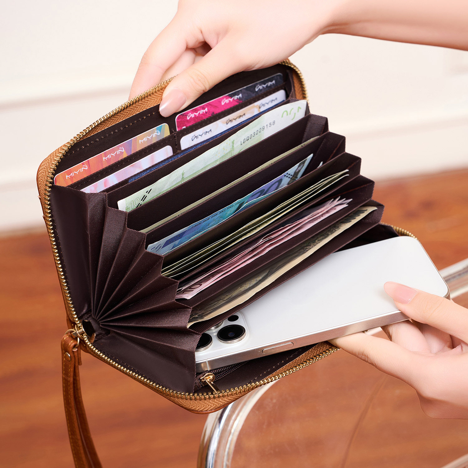 米印女士风琴长款钱包时尚新款多功能复古大容量女士钱夹手拿包,箱包皮具/热销女包/男包,钱包,淘宝优惠券,粉丝福利购,淘宝优惠卷