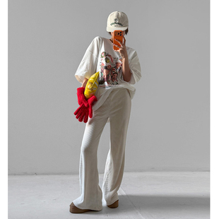 女装 通勤纯色松紧腰喇叭腿休闲长裤 LAG2025冬季 时尚 新款 韩国正品